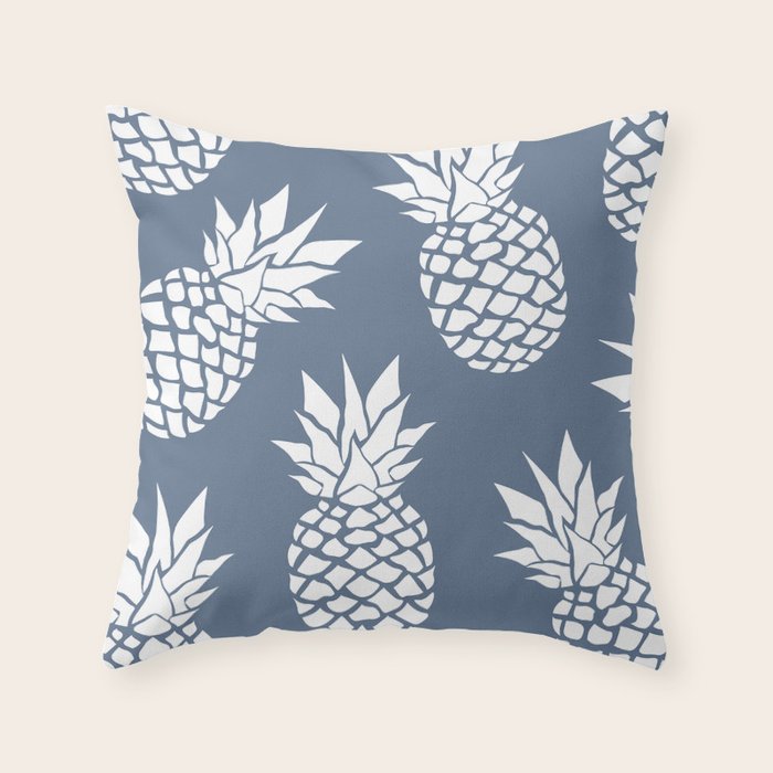 Festive, Tropical, Pineapples, Blue and White Throw Pillow Gallery Image 1