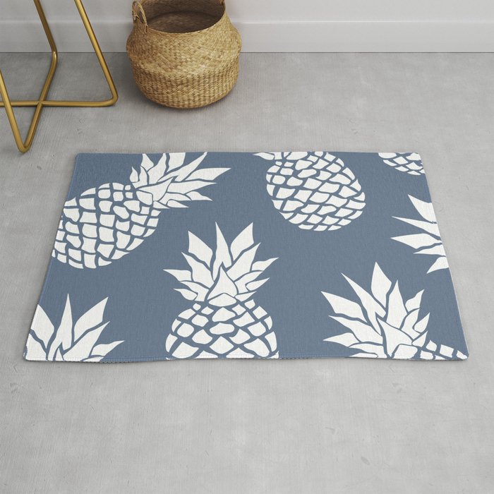 Festive, Tropical, Pineapples, Blue and White Rug Gallery Image 1