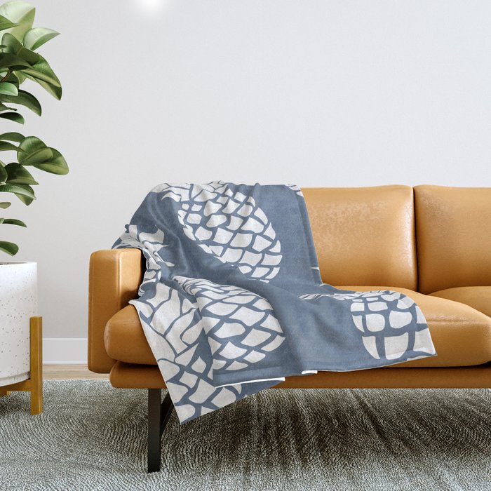 Festive, Tropical, Pineapples, Blue and White Throw Blanket Gallery Image 1