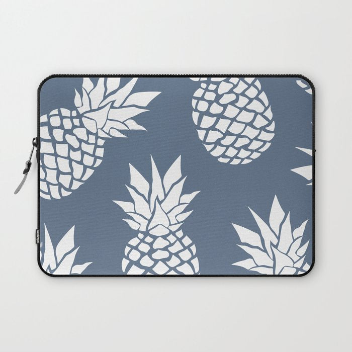 Festive, Tropical, Pineapples, Blue and White Laptop Sleeve Gallery Image 1