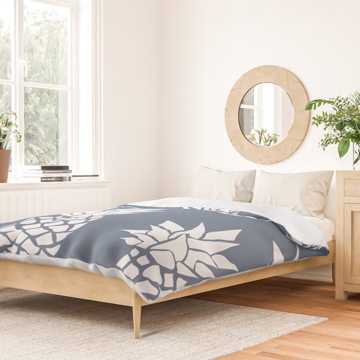 Festive, Tropical, Pineapples, Blue and White Duvet Cover Gallery Image 2