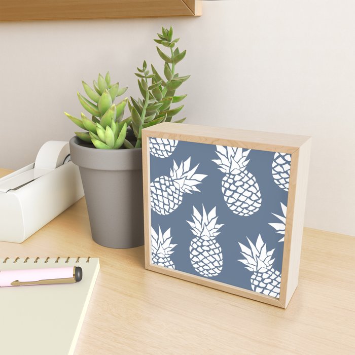 Festive, Tropical, Pineapples, Blue and White Mini Art Print Gallery Image 2