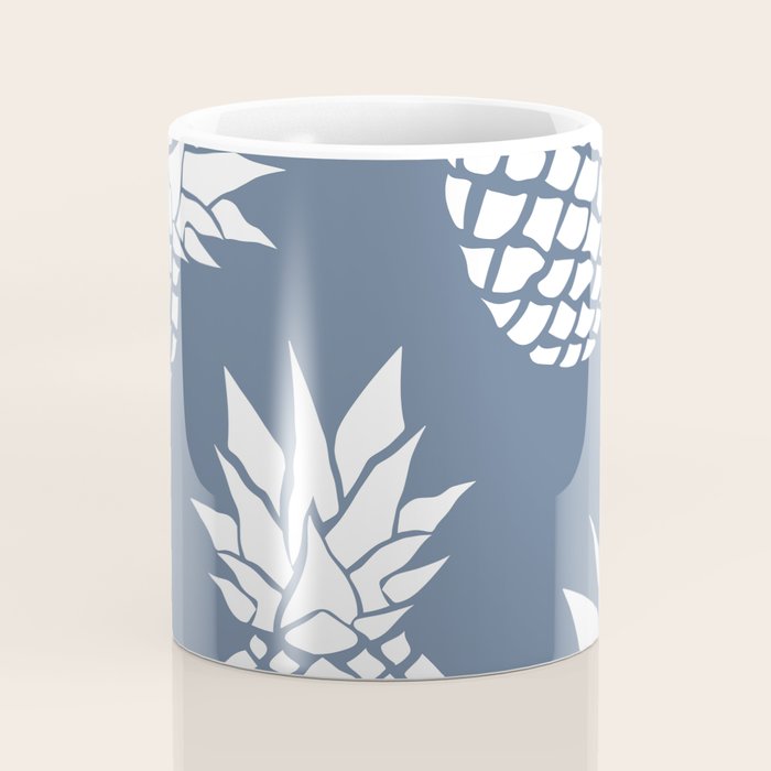 Festive, Tropical, Pineapples, Blue and White Coffee Mug Gallery Image 4