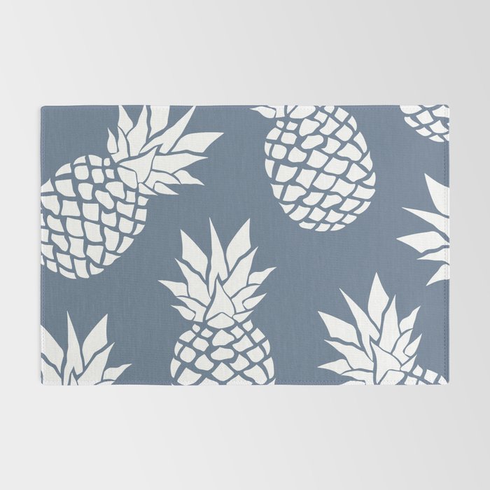 Festive, Tropical, Pineapples, Blue and White Rug Gallery Image 2