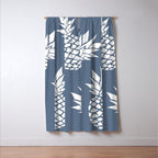 Festive, Tropical, Pineapples, Blue and White Window Curtain Gallery Image 3