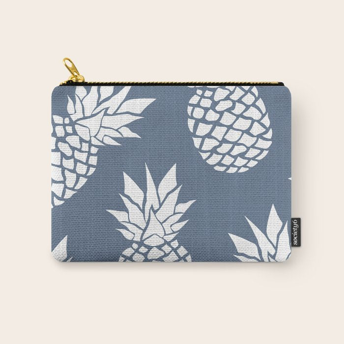 Festive, Tropical, Pineapples, Blue and White Carry All Pouch Gallery Image 1