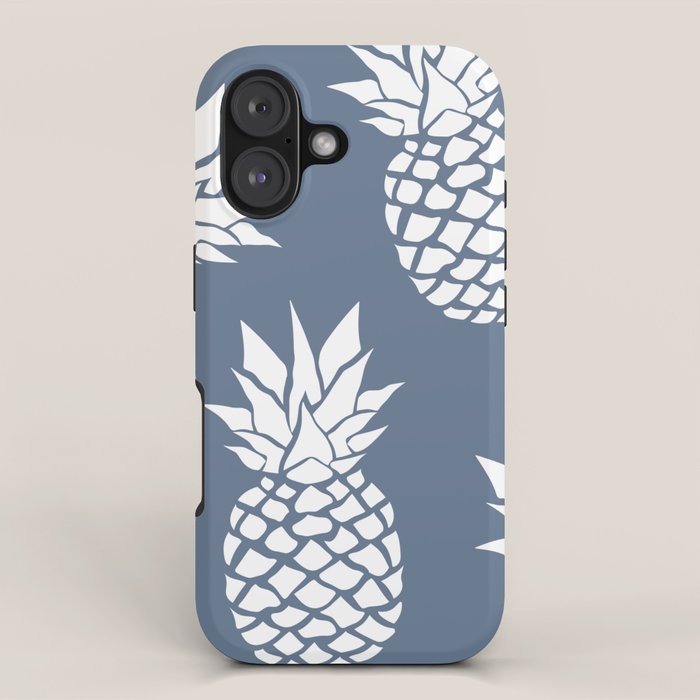 Festive, Tropical, Pineapples, Blue and White iPhone Case Gallery Image 1
