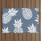 Festive, Tropical, Pineapples, Blue and White Outdoor Rug Gallery Image 1