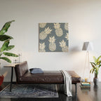 Festive, Tropical, Pineapples, Blue and White Wood Wall Art Gallery Image 2