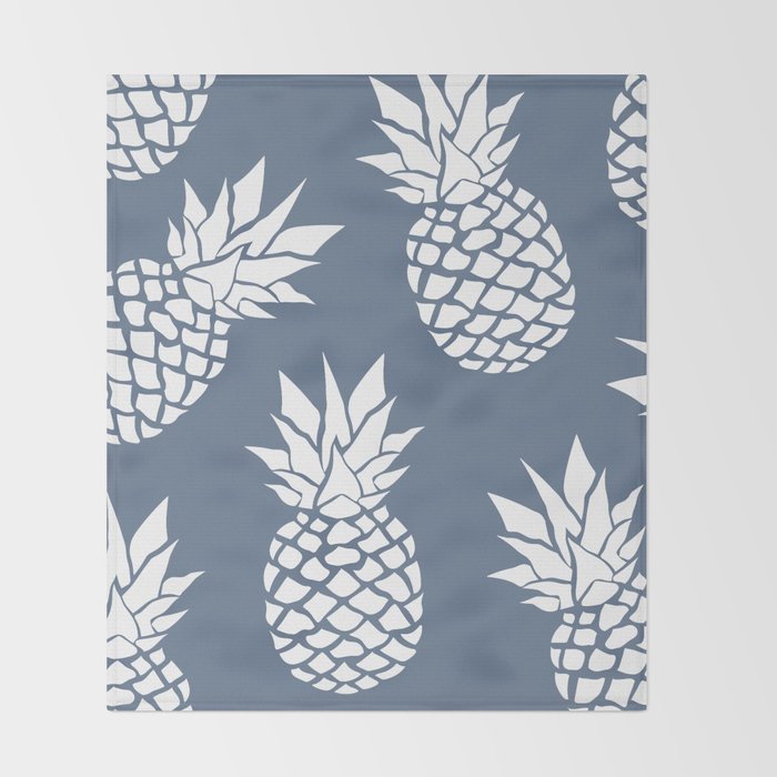 Festive, Tropical, Pineapples, Blue and White Throw Blanket Gallery Image 2