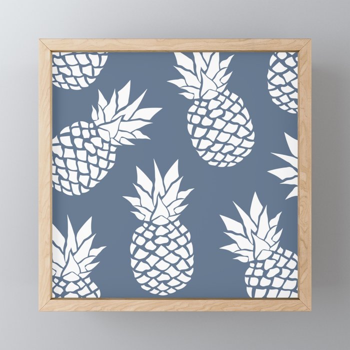 Festive, Tropical, Pineapples, Blue and White Mini Art Print Gallery Image 1