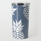 Festive, Tropical, Pineapples, Blue and White Travel Mug Gallery Image 1