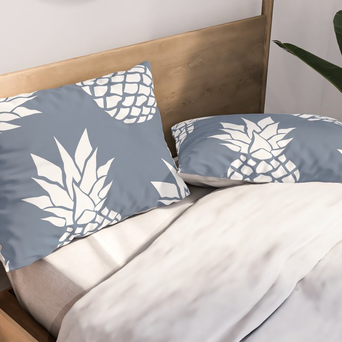 Festive, Tropical, Pineapples, Blue and White Pillow Sham Gallery Image 2