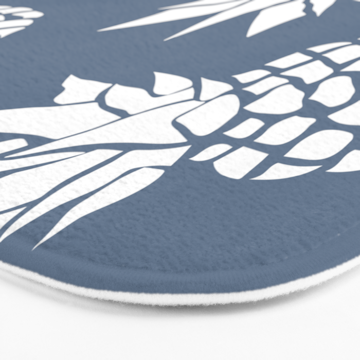 Festive, Tropical, Pineapples, Blue and White Bath Mat Gallery Image 3