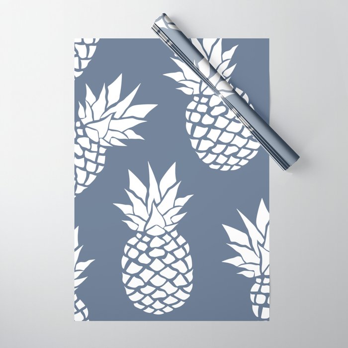 Festive, Tropical, Pineapples, Blue and White Wrapping Paper Gallery Image 1