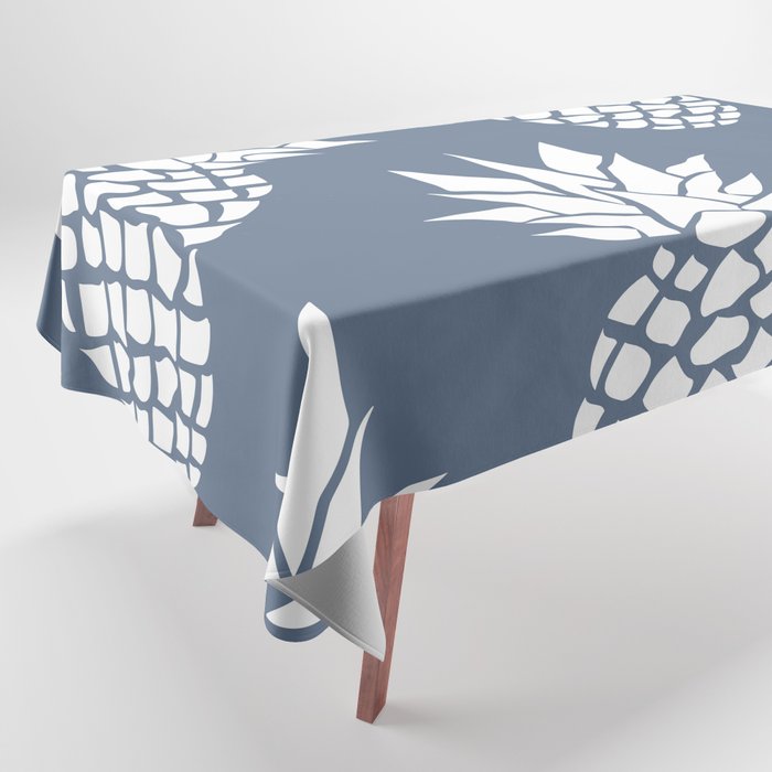 Festive, Tropical, Pineapples, Blue and White Tablecloth Gallery Image 1