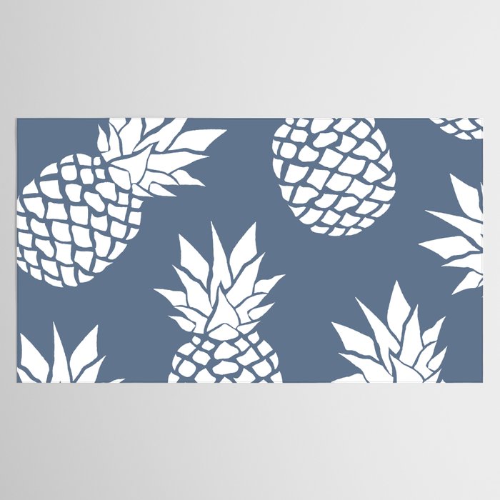 Festive, Tropical, Pineapples, Blue and White Tablecloth Gallery Image 2