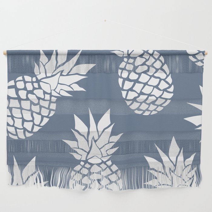 Festive, Tropical, Pineapples, Blue and White Wall Hanging Gallery Image 1