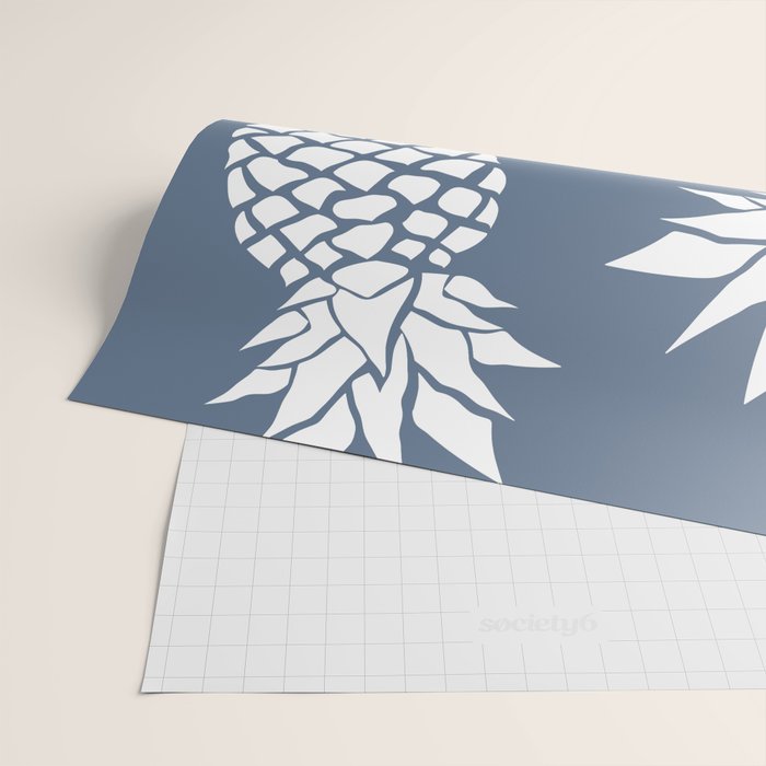 Festive, Tropical, Pineapples, Blue and White Wrapping Paper Gallery Image 2