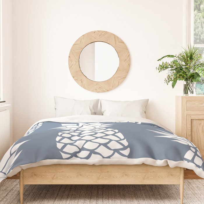 Festive, Tropical, Pineapples, Blue and White Duvet Cover Gallery Image 3