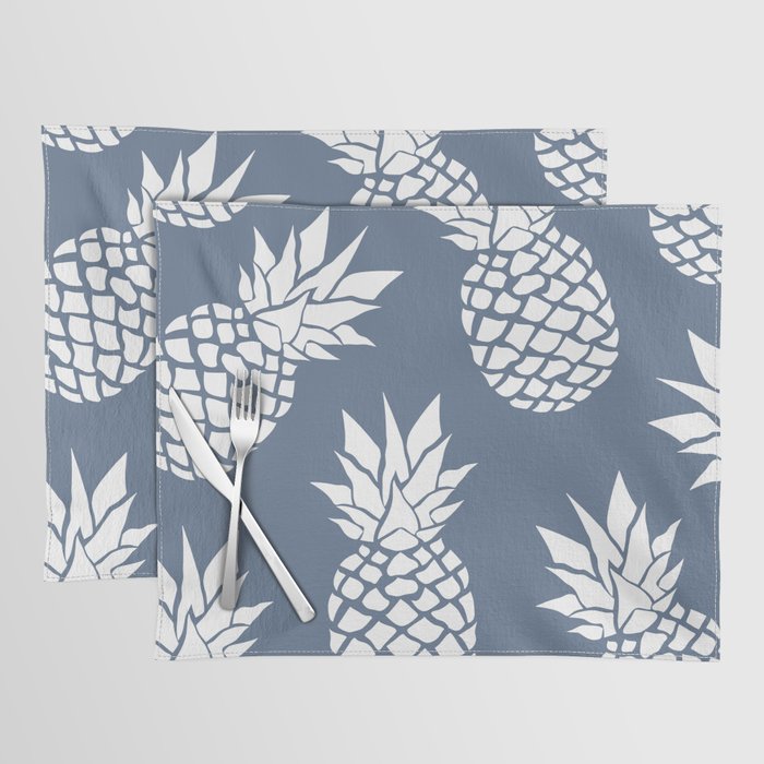 Festive, Tropical, Pineapples, Blue and White Placemat Gallery Image 1