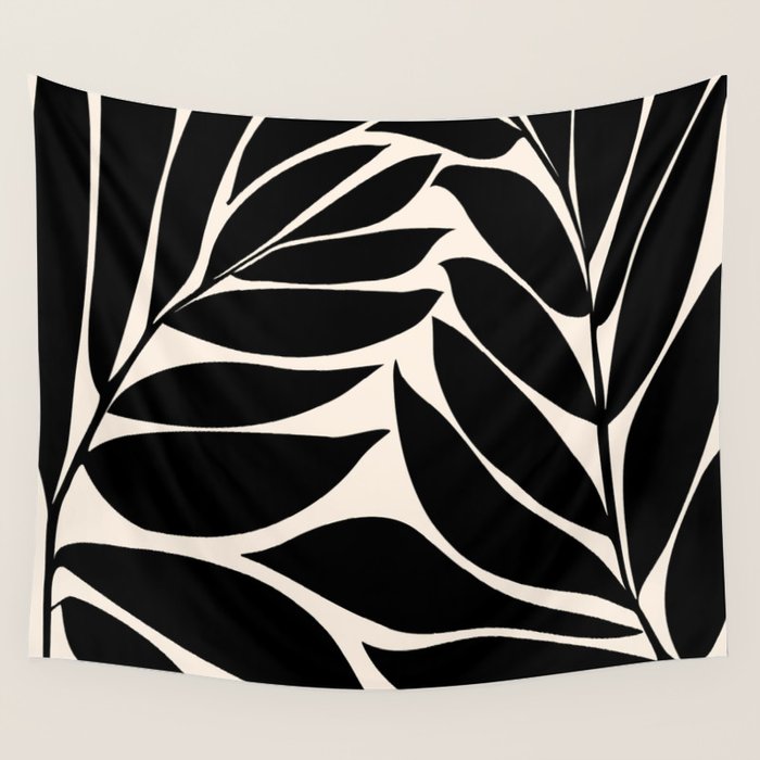 Black Seagrass Shapes Drawing Wall Tapestry Gallery Image 1