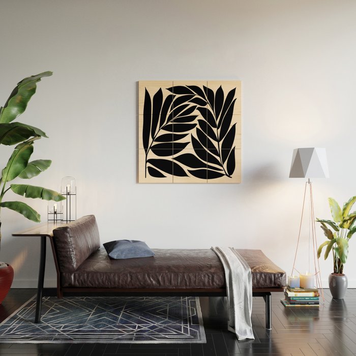 Black Seagrass Shapes Drawing Wood Wall Art Gallery Image 2
