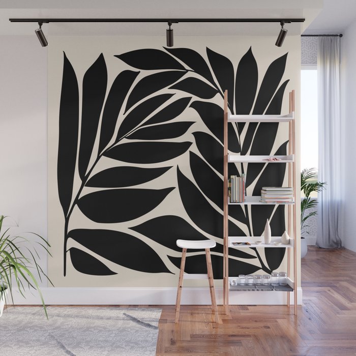 Black Seagrass Shapes Drawing Wall Mural Gallery Image 1