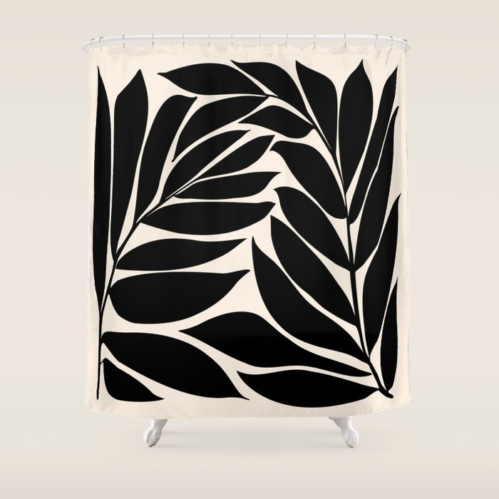 Black Seagrass Shapes Drawing Shower Curtain Gallery Image 1