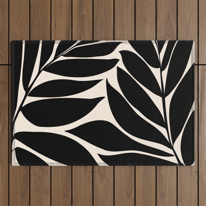 Black Seagrass Shapes Drawing Outdoor Rug Gallery Image 1