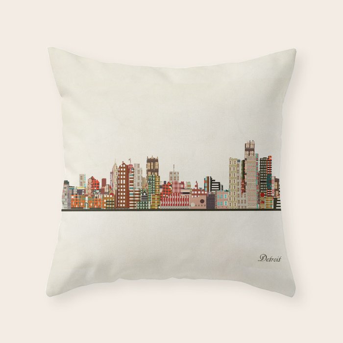 detroit skyline Throw Pillow Gallery Image 6
