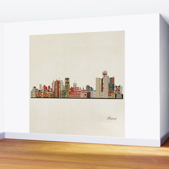 detroit skyline Wall Mural Gallery Image 2