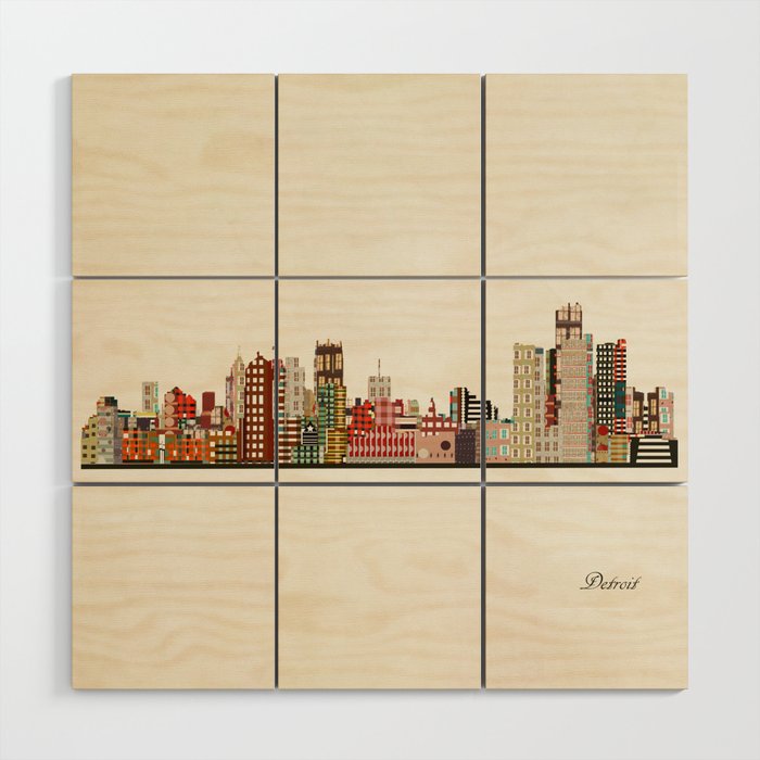 detroit skyline Wood Wall Art Gallery Image 1