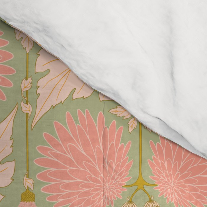 Art Nouveau Bohemian Peach Floral Botanical Comforter Gallery Image 4