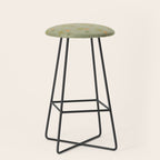 Mid Century Modern Atomic Stars and Lines Olive Green and Cantaloupe Orange Pattern Stool Gallery Image 1