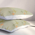 Mid Century Modern Atomic Stars and Lines Olive Green and Cantaloupe Orange Pattern Pillow Sham Gallery Image 3