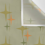 Mid Century Modern Atomic Stars and Lines Olive Green and Cantaloupe Orange Pattern Wall Tapestry Gallery Image 3