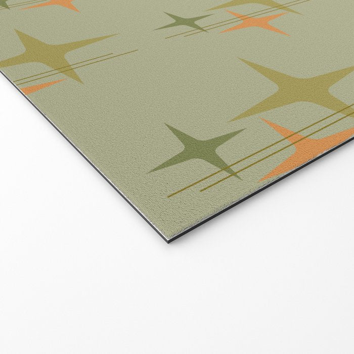 Mid Century Modern Atomic Stars and Lines Olive Green and Cantaloupe Orange Pattern Welcome Mat Gallery Image 2