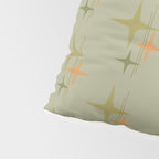 Mid Century Modern Atomic Stars and Lines Olive Green and Cantaloupe Orange Pattern Pillow Sham Gallery Image 4