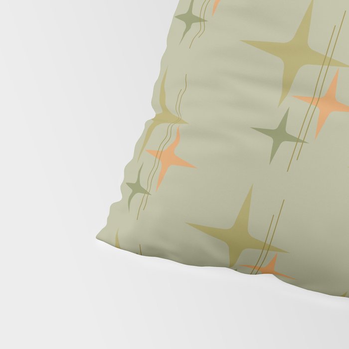 Mid Century Modern Atomic Stars and Lines Olive Green and Cantaloupe Orange Pattern Pillow Sham Gallery Image 4