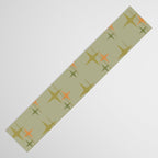Mid Century Modern Atomic Stars and Lines Olive Green and Cantaloupe Orange Pattern Table Runner Gallery Image 3