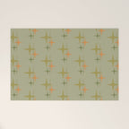 Mid Century Modern Atomic Stars and Lines Olive Green and Cantaloupe Orange Pattern Welcome Mat Gallery Image 1