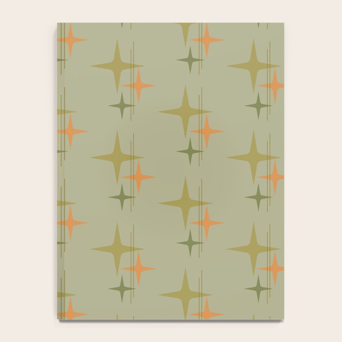 Mid Century Modern Atomic Stars and Lines Olive Green and Cantaloupe Orange Pattern Notebook Gallery Image 4