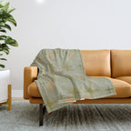 Mid Century Modern Atomic Stars and Lines Olive Green and Cantaloupe Orange Pattern Throw Blanket Gallery Image 1