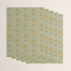 Mid Century Modern Atomic Stars and Lines Olive Green and Cantaloupe Orange Pattern Wrapping Paper Gallery Image 3