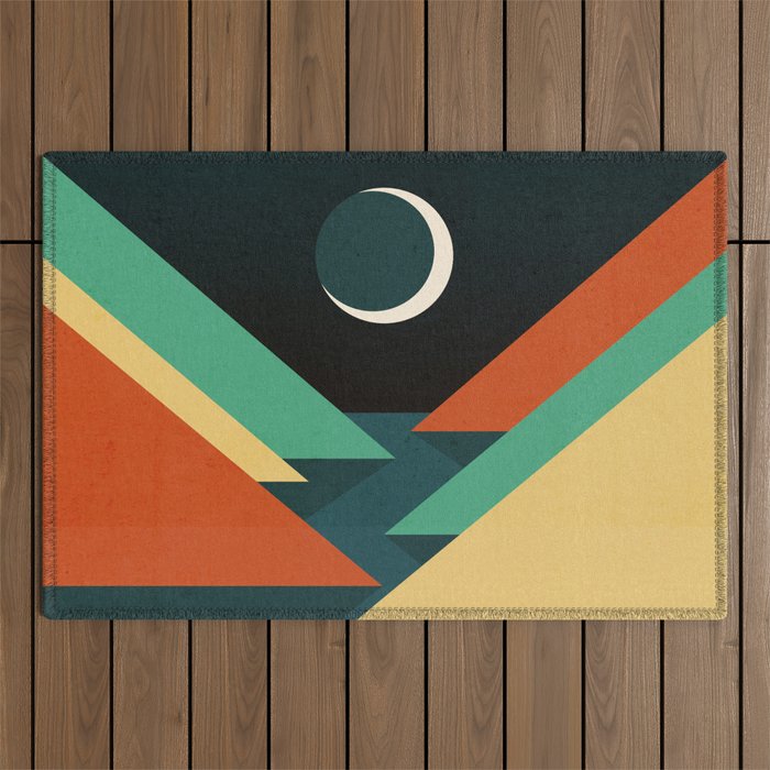 Quiet stream under crescent moon Outdoor Rug Gallery Image 1