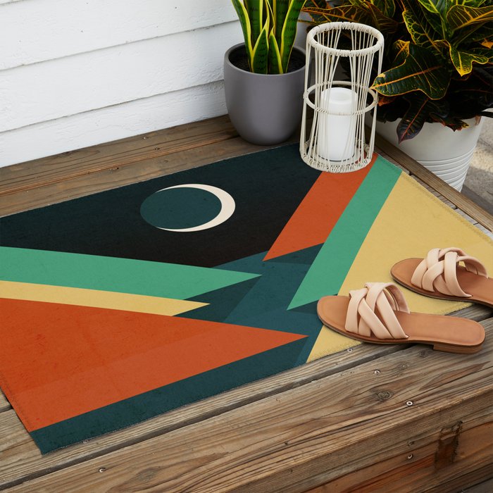 Quiet stream under crescent moon Outdoor Rug Gallery Image 2