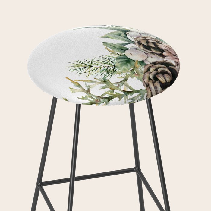 Christmas Pine Bouquet, Watercolor Floral Prints Stool Gallery Image 2