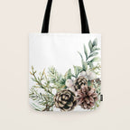 Christmas Pine Bouquet, Watercolor Floral Prints Tote Bag Gallery Image 1