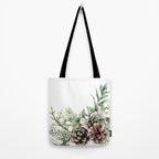 Christmas Pine Bouquet, Watercolor Floral Prints Tote Bag Gallery Image 2
